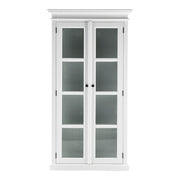 75" White Wood and Glass Double Door Storage Cabinet