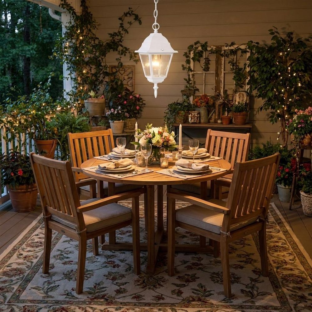 Distressed White Beveled Glass Outdoor Hanging Light
