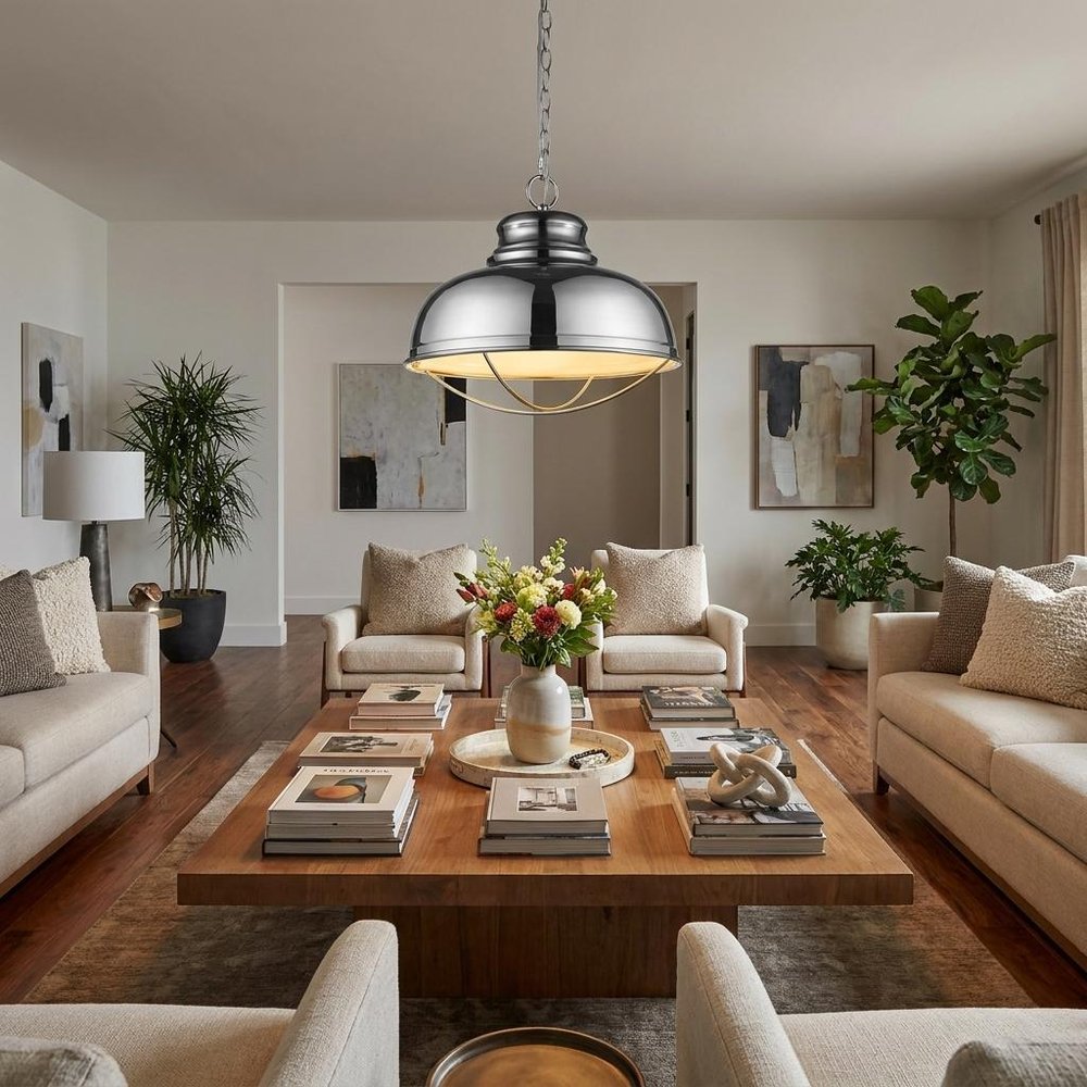 Ansen 1-Light Polished Nickel Pendant With Gloss White Interior Shade