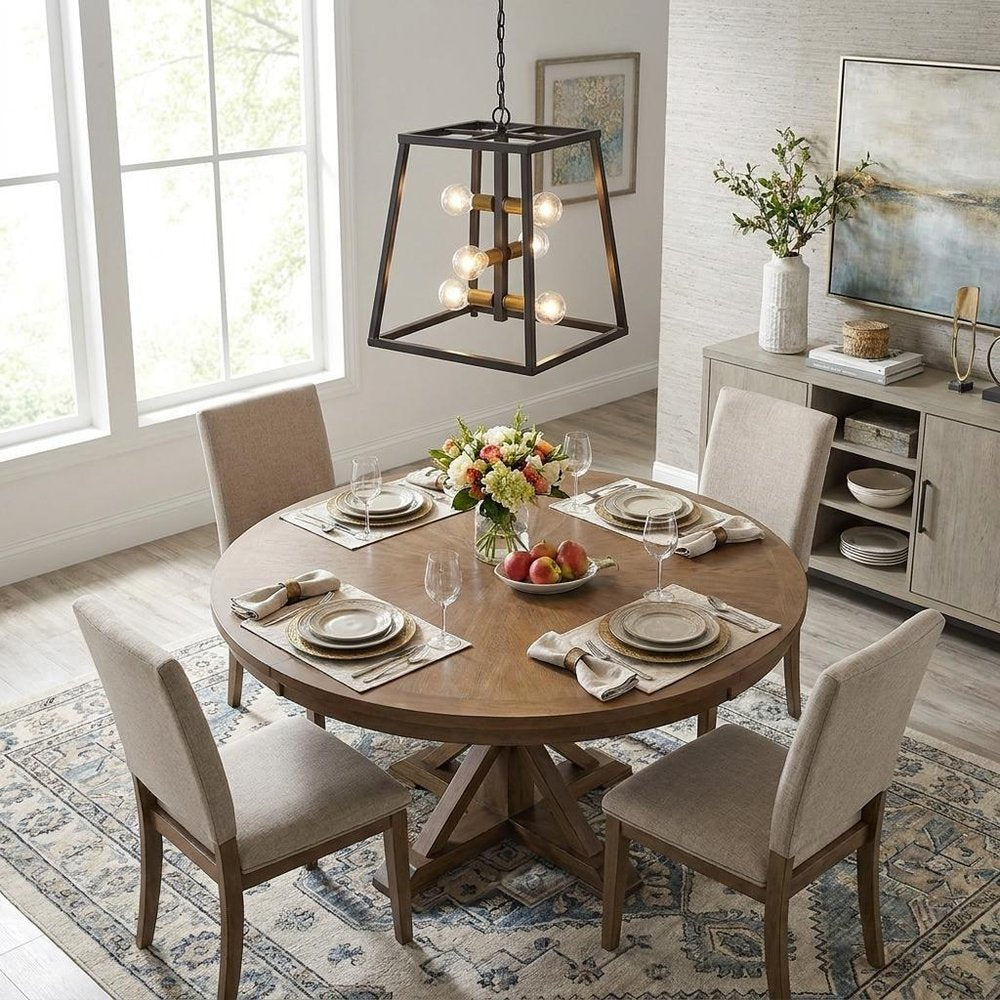Tiberton 6-Light Oil-Rubbed Bronze Foyer Pendant With Antique Brass Sockets
