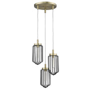 Gold Caged Three Light Metal Dimmable Chandelier With Black Shades