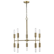 Brass Candle Style Ten Light Metal Dimmable Chandelier