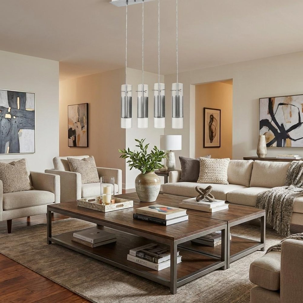Scope 4-Light Brushed Nickel Pendant Double Glass and Mesh Shades