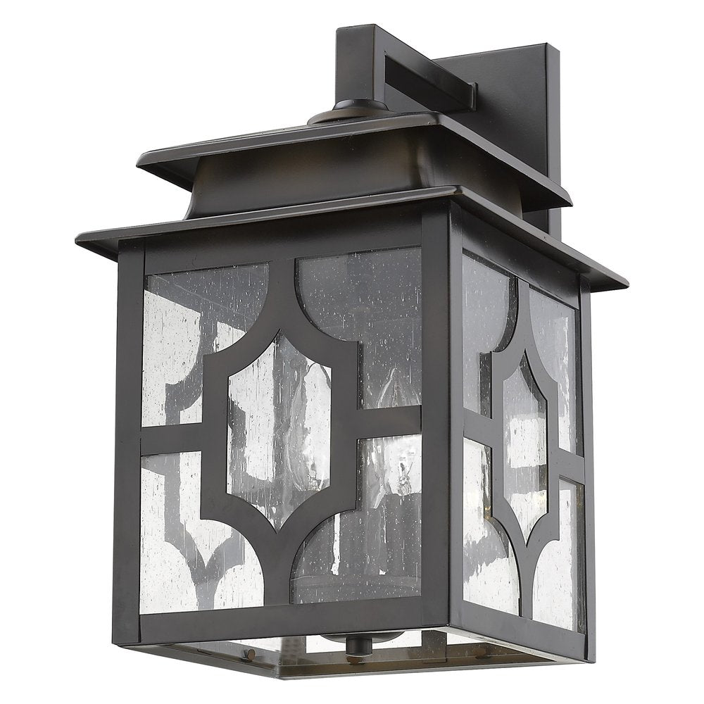 Black And Clear Three Light Seeded Dimmable Outdoor Hanging Lights With Bronze Shades