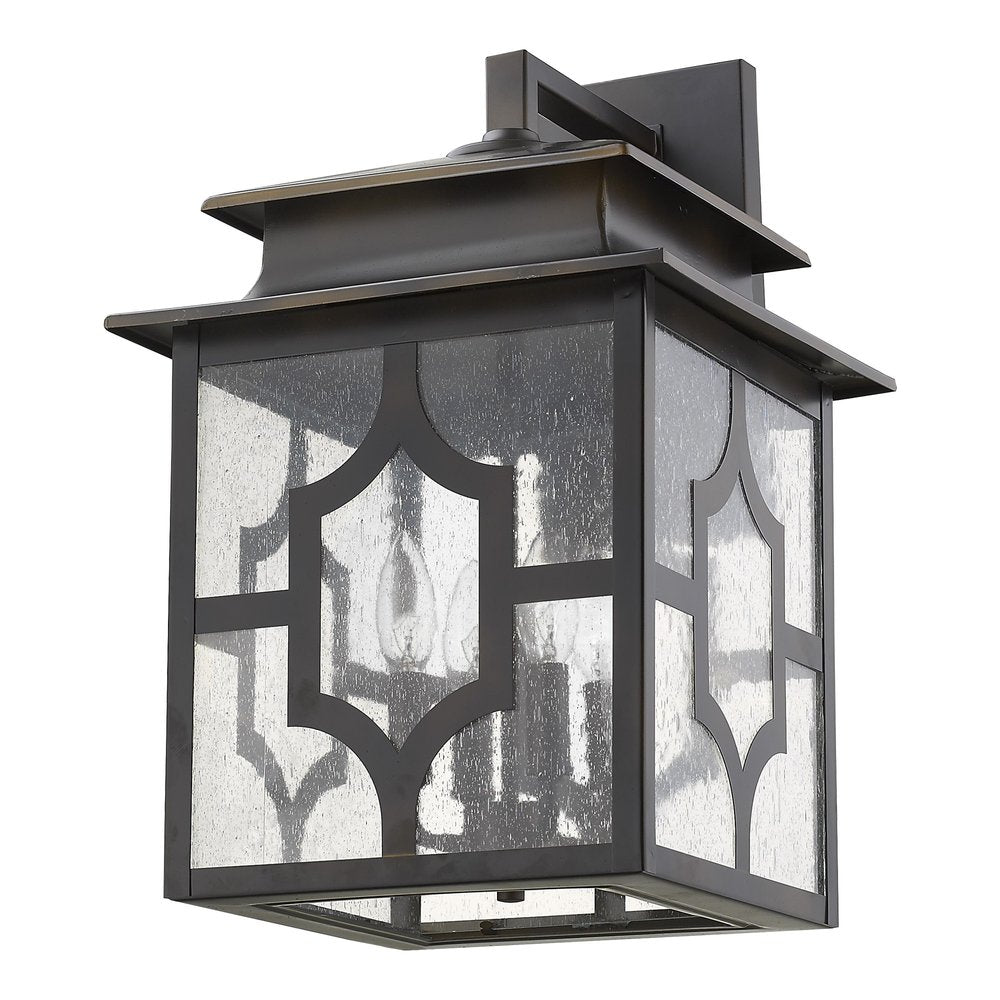 Black And Clear Four Light Seeded Dimmable Outdoor Hanging Lights With Bronze Shades