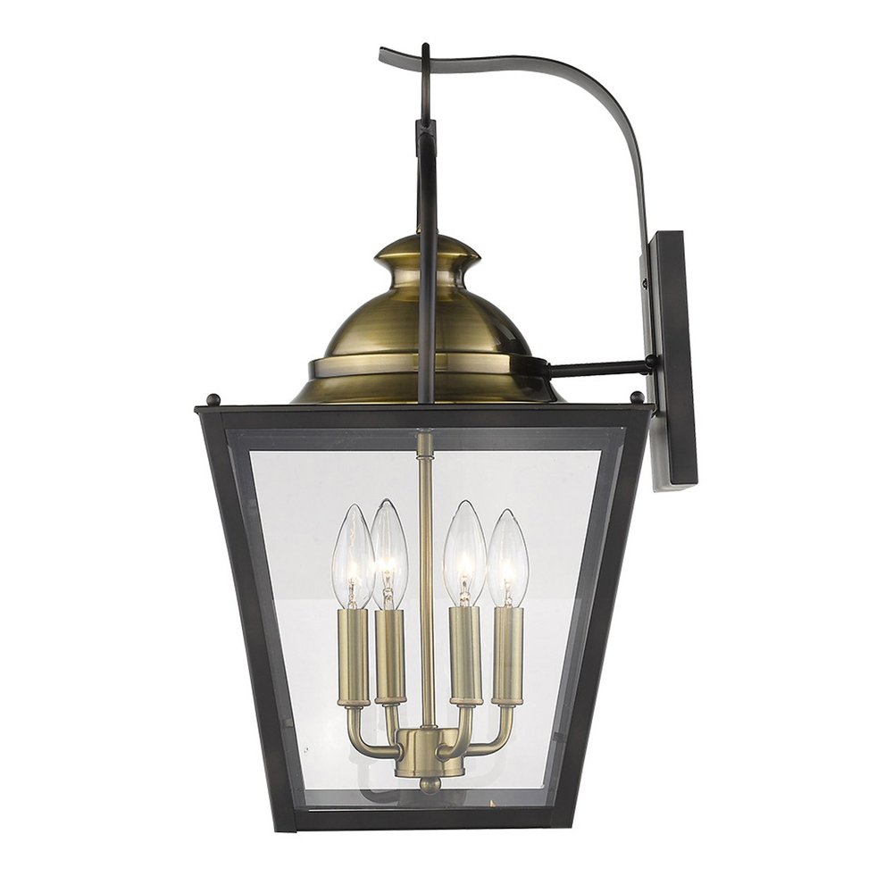 Black Clear And Brass Four Light Transparent Dimmable Outdoor Hanging Lights With Bronze Shades