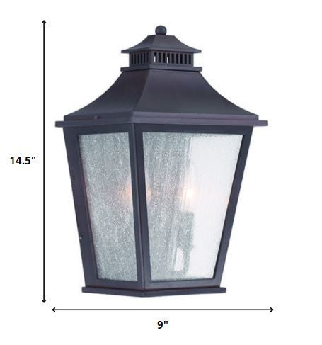 Black And Clear Two Light Seeded Dimmable Outdoor Hanging Lights With Antiqued Brass Shades