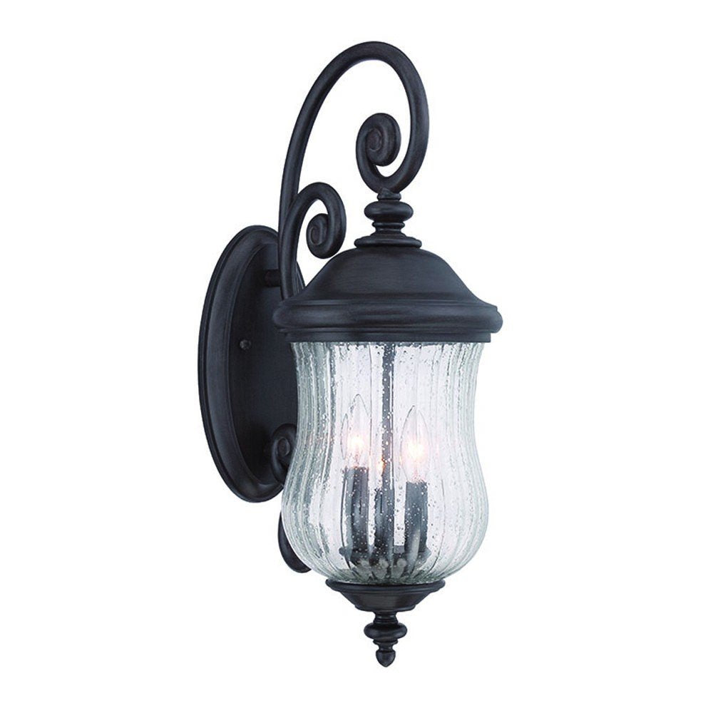 Black And Clear Three Light Seeded Dimmable Outdoor Hanging Lights With Black Shades
