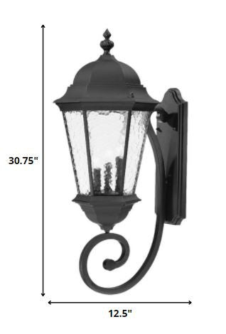 Black And Clear Three Light Hammered Dimmable Outdoor Hanging Lights With Black Shades