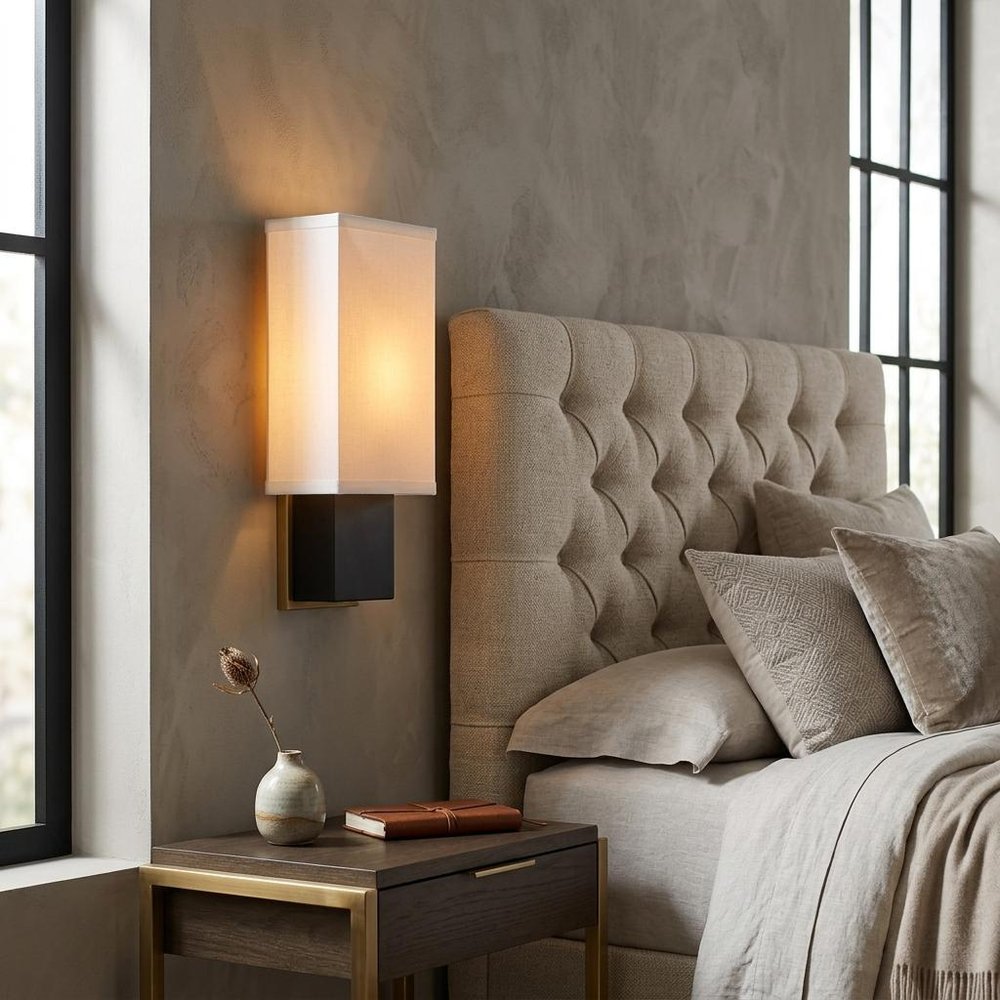 Rectangular Wall Sconce with Linen Fabric Shade