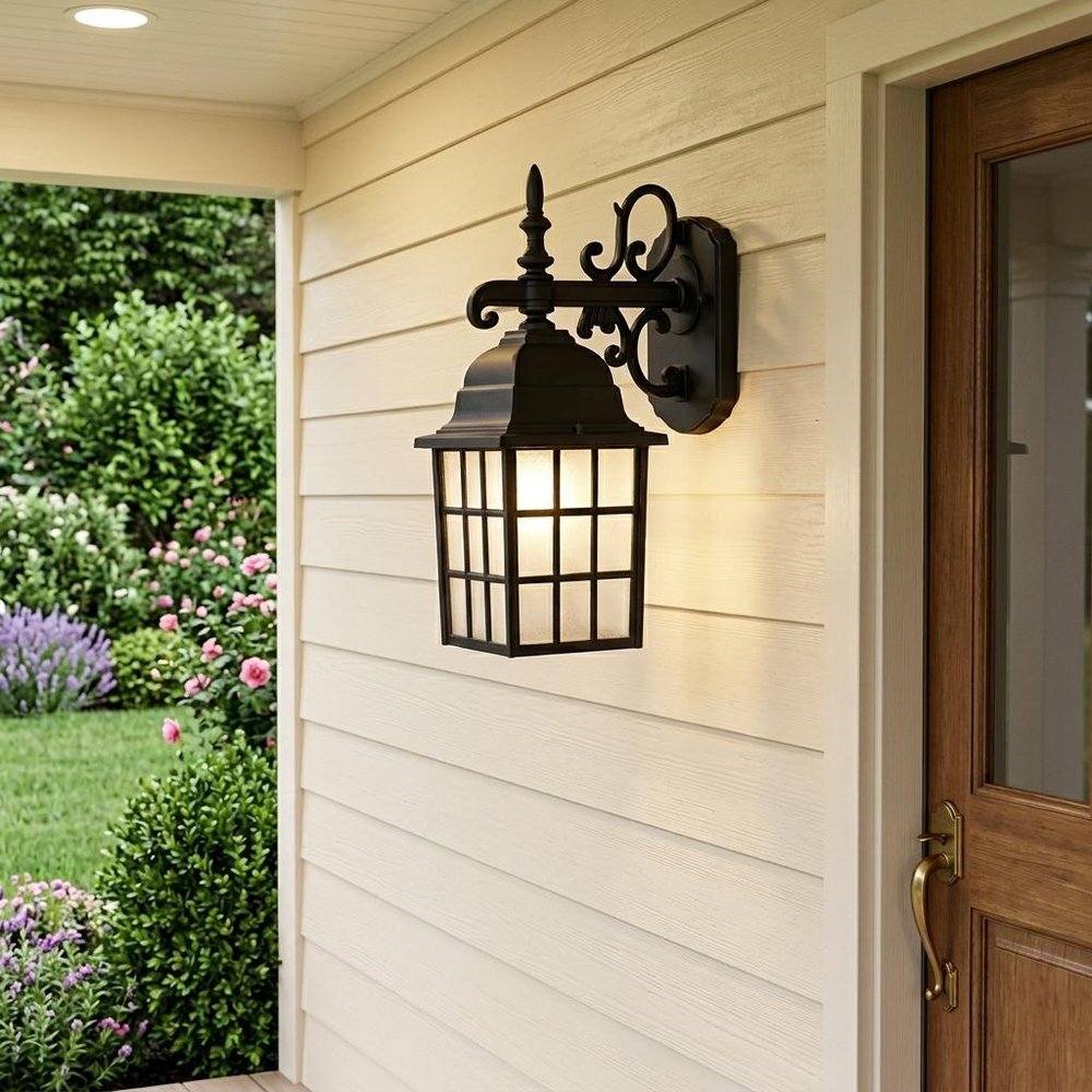 Dark Brown Window Pane Lantern Wall Light