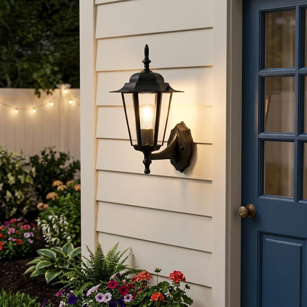Matte Black Glass Lantern Wall Light