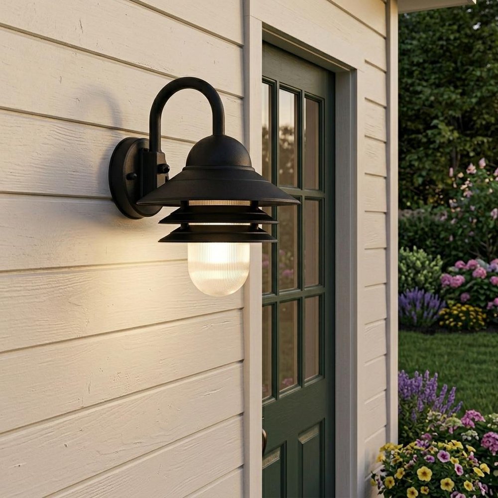 Matte Black Three Tier Lamp Shade Outdoor Wall Light