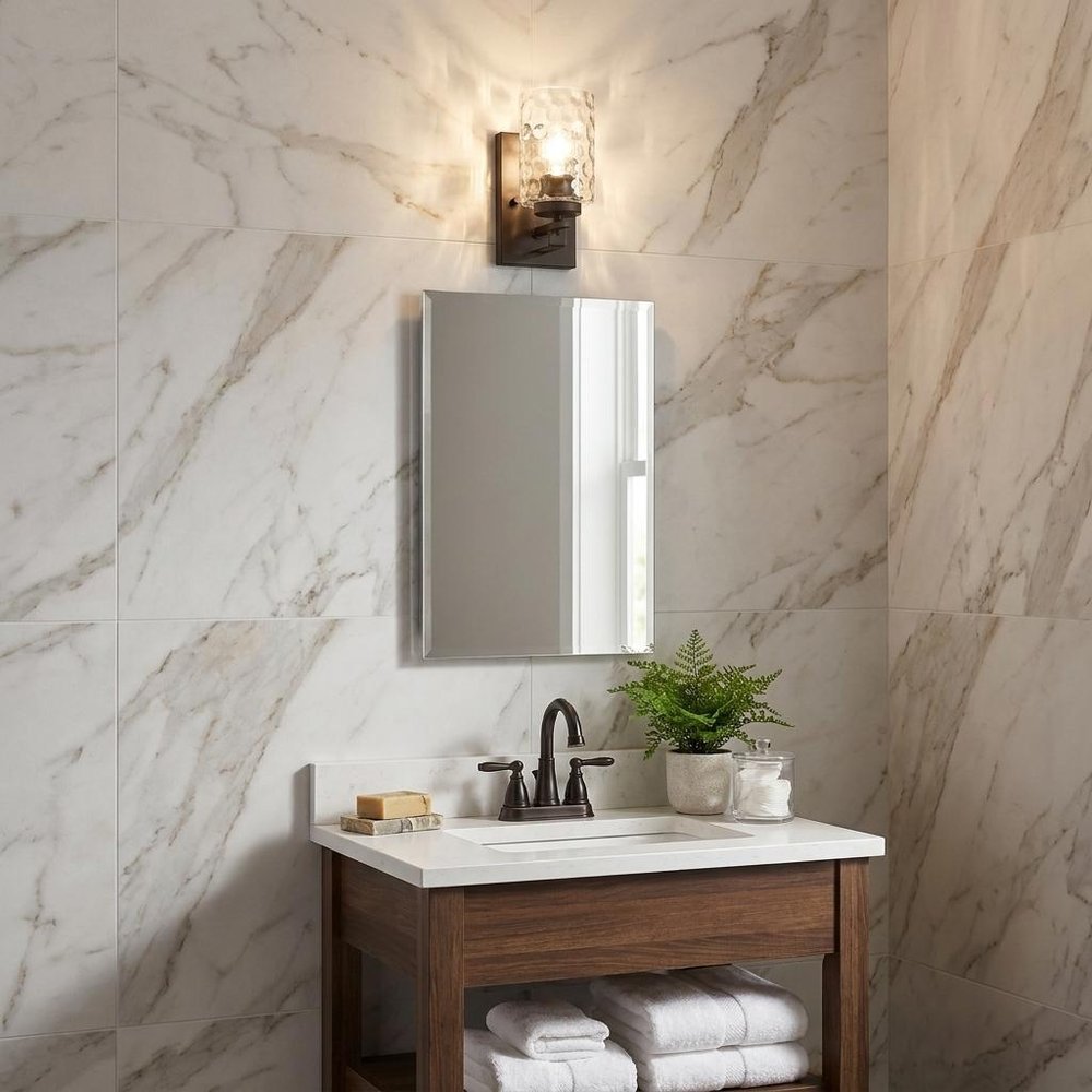 Bronze Metal and Pebbled Glass Wall Sconce