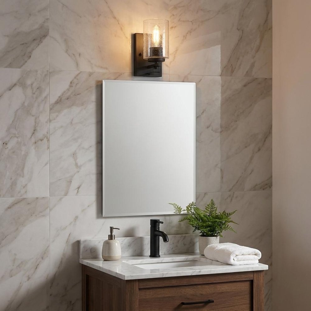 Black Metal and Textured Glass Wall Sconce
