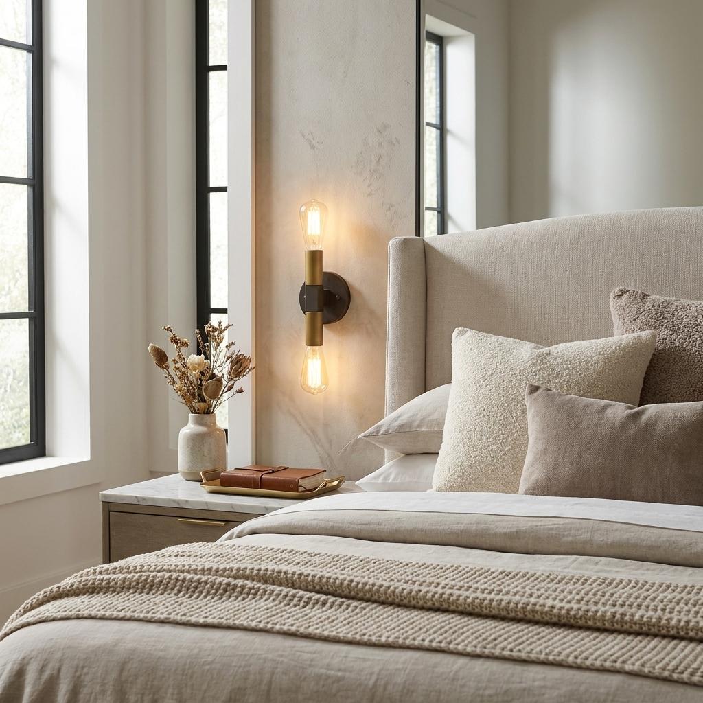 Two Light Brass and Wood Wall Sconce