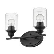 14" Black And Clear Metal and Glass Two Lights Flush Mounted Sconce