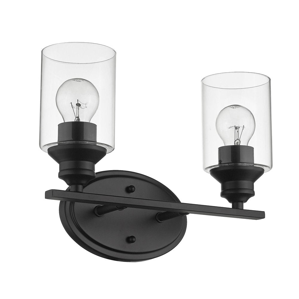 14" Black And Clear Metal and Glass Two Lights Flush Mounted Sconce