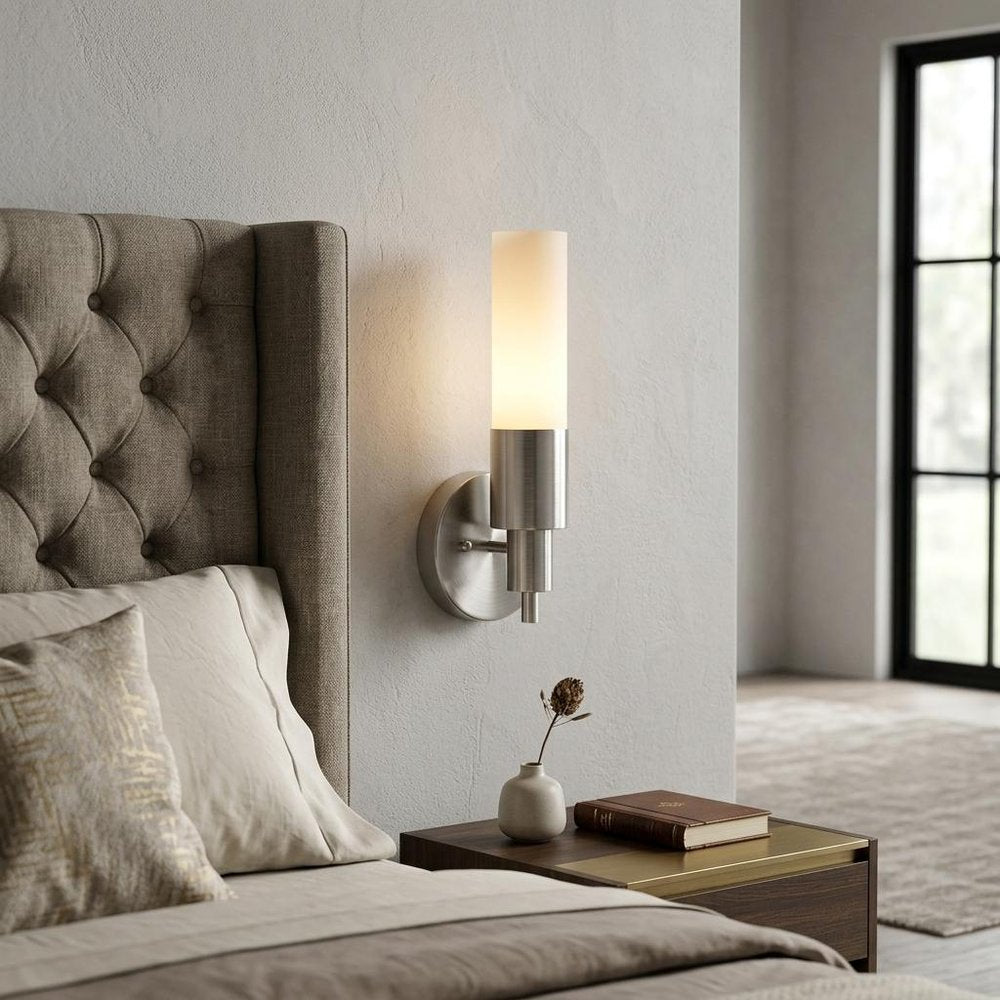 Silver Narrow Wall Light with Frosted Glass Shade