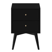 26" Black Solid Wood Two Drawer Nightstand