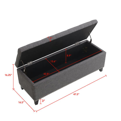 Button-Tufted Storage Ottoman With Safety Close Hinge