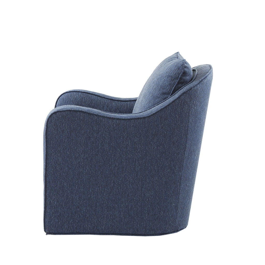 Brianne - Slub Weave Wide Seat Swivel Arm Chair - Navy