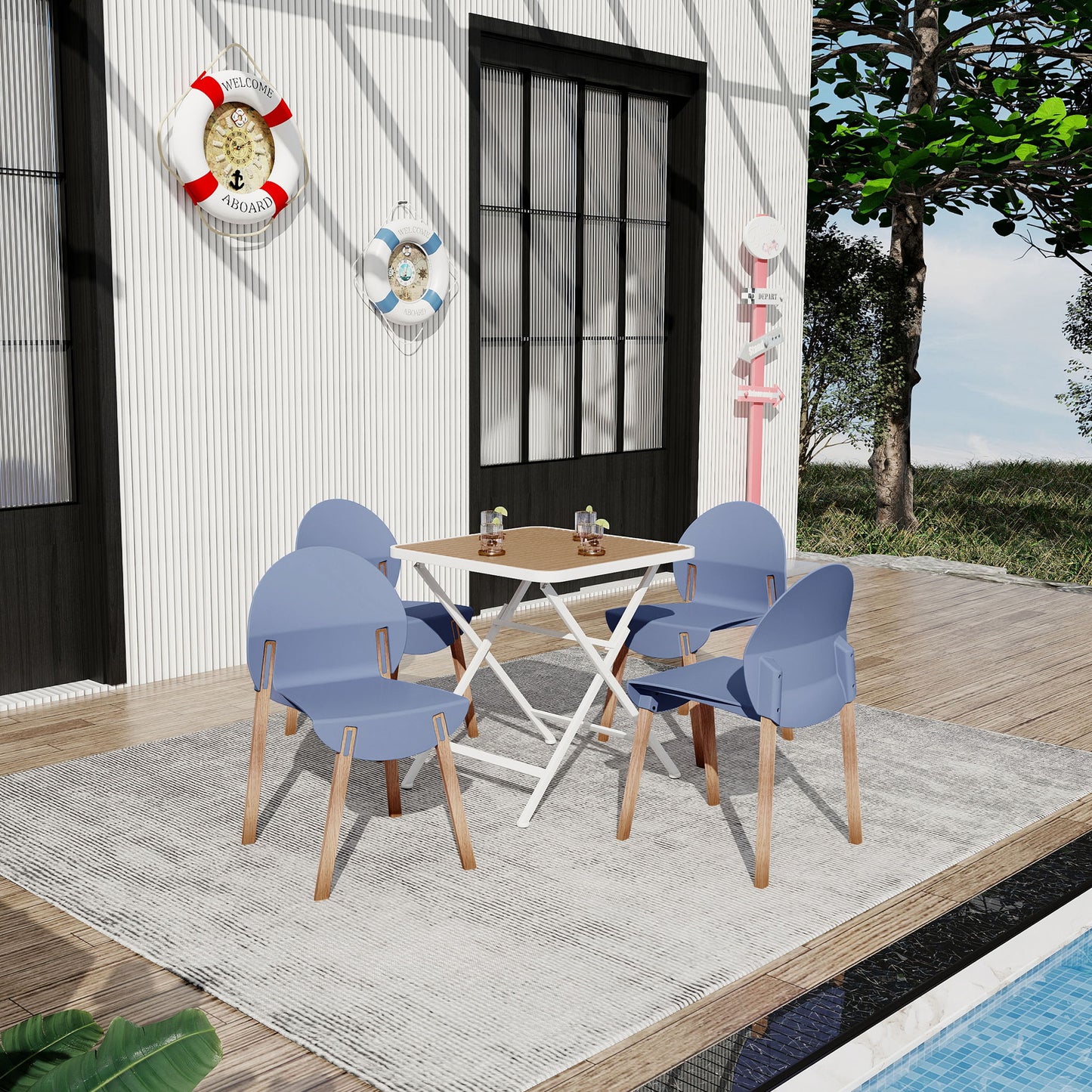 4 Piece Set Of Single Chairs With A Folding Square Table