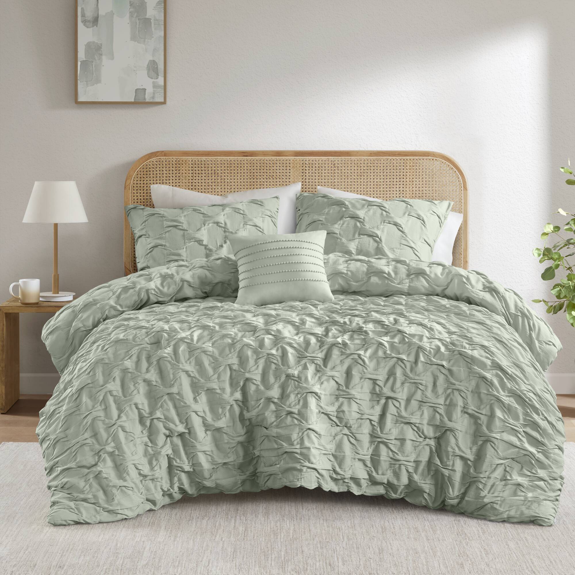 Bailey - Full/Queen Diamond Pucker Comforter Set - Green