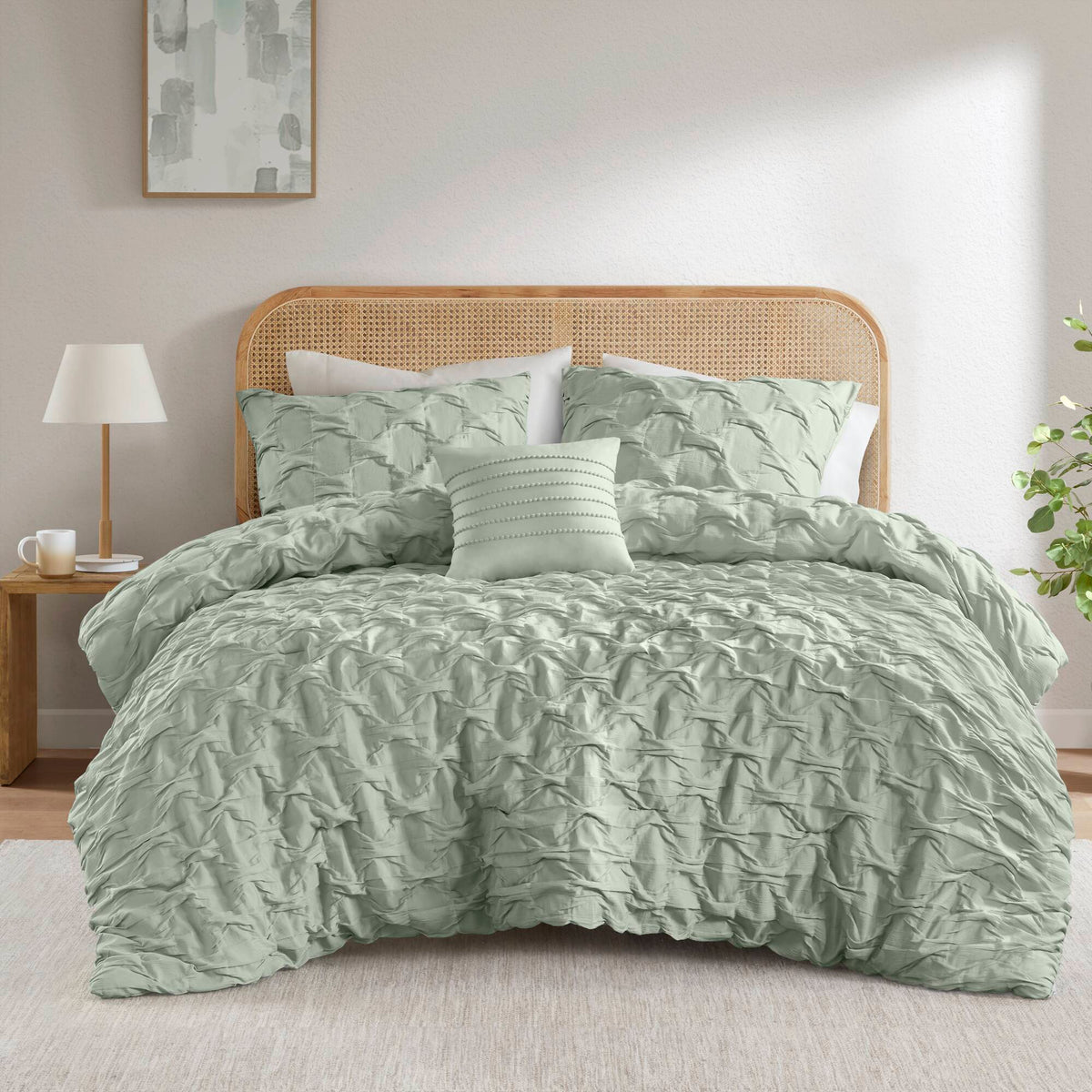 Bailey - King/California King Diamond Pucker Comforter Set - Green