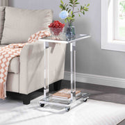Glass Top C Shape Square Table With Metal Base For Living Room