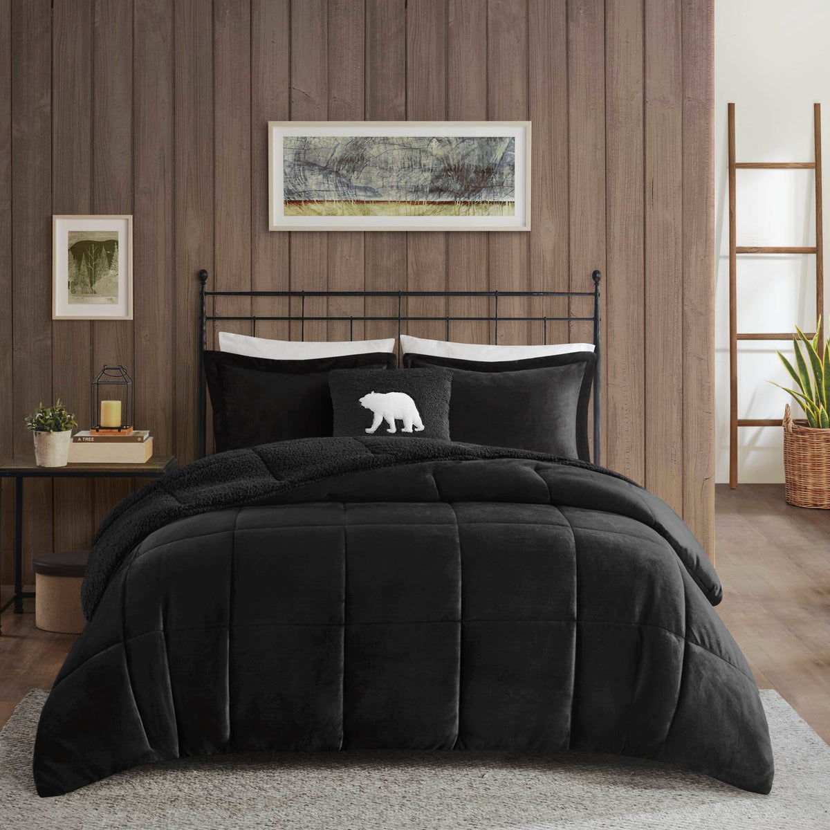 Alton - King Plush Sherpa Down Alternative Comforter Set - Black