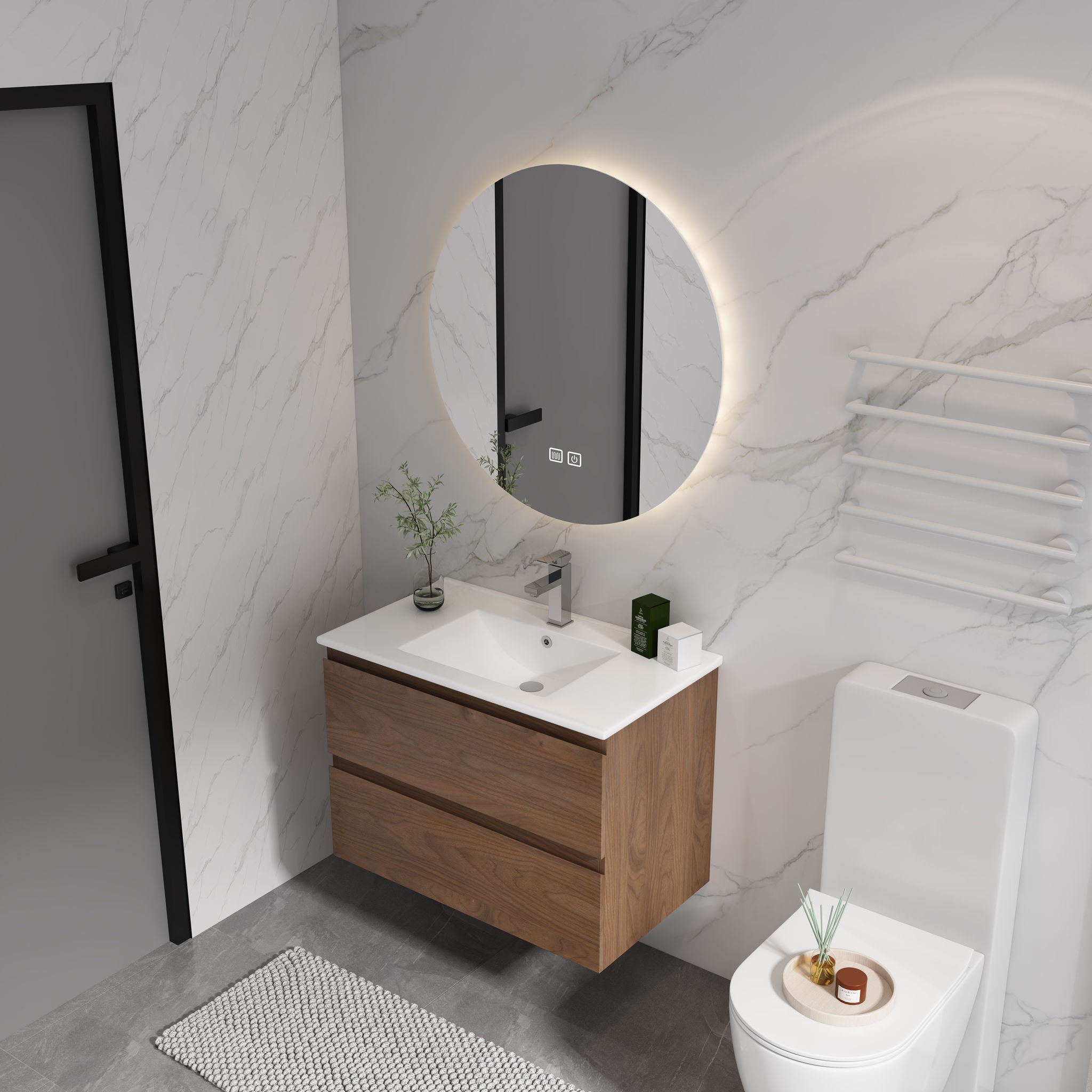 Wall Mounted Bathroom Vanity & Sink, 2 Soft Close Drawers