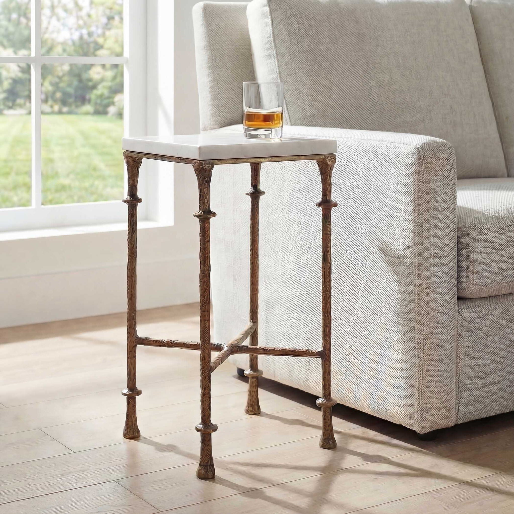Penelope - Marble Accent Table - Brass / White
