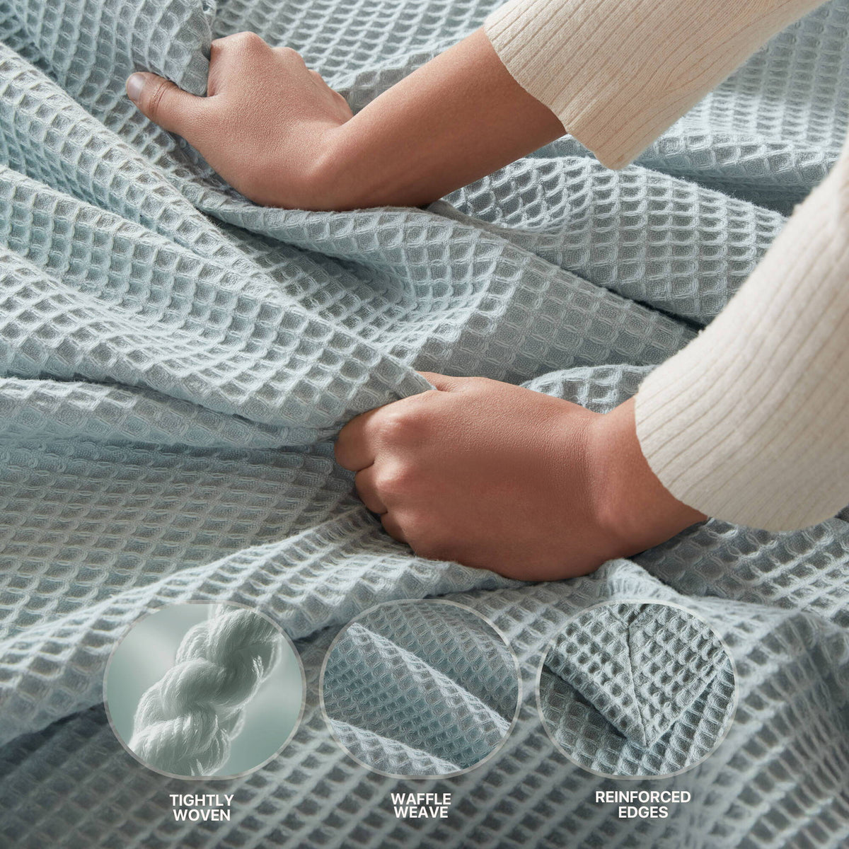 Waffle Weave - King Cotton Blanket - Aqua
