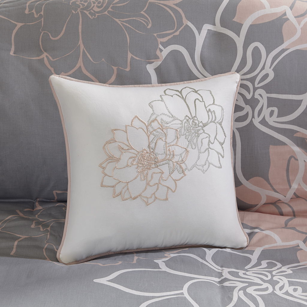 Lola - 6 Piece Printed Duvet Cover Set - Gray / Blush