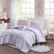 Tessa - 4 Piece Full/Queen Tassel Comforter Set With Heart Shaped Throw Pillow - Lavender