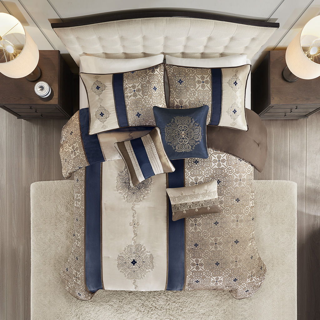 Donovan - Queen 7 Piece Comforter Set - Navy