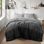 Avril - King/California King Fluffy Ribbed Plush Comforter Set - Gray Ombre