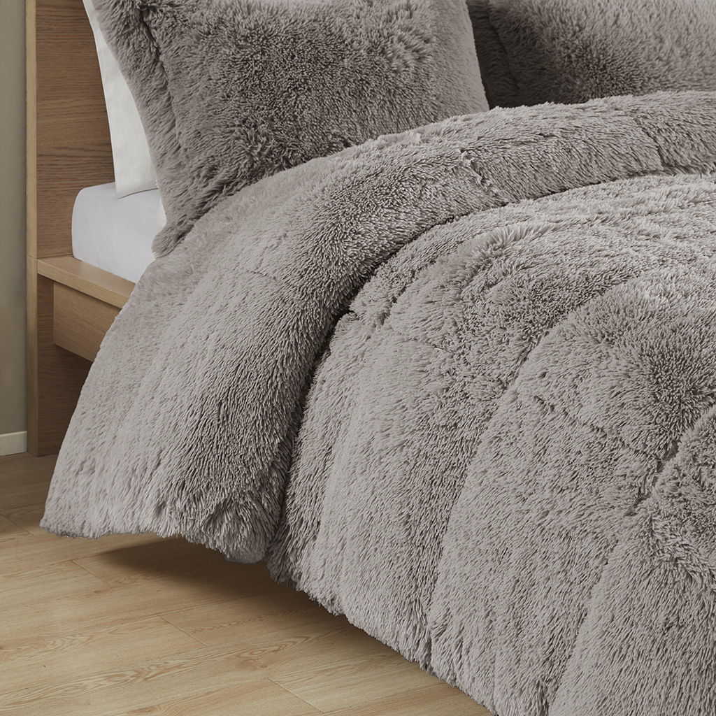 Malea - King Shaggy Comforter Mini Set - Gray