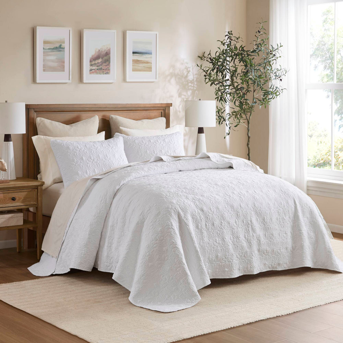 Quebec - King Reversible Bedspread Set - White