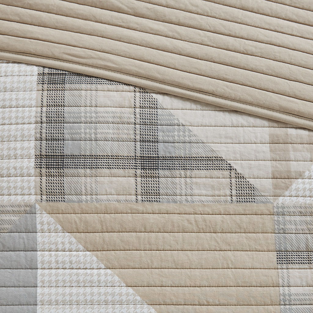 Olsen - 3 Piece King Oversized Cotton Quilt Set - Tan
