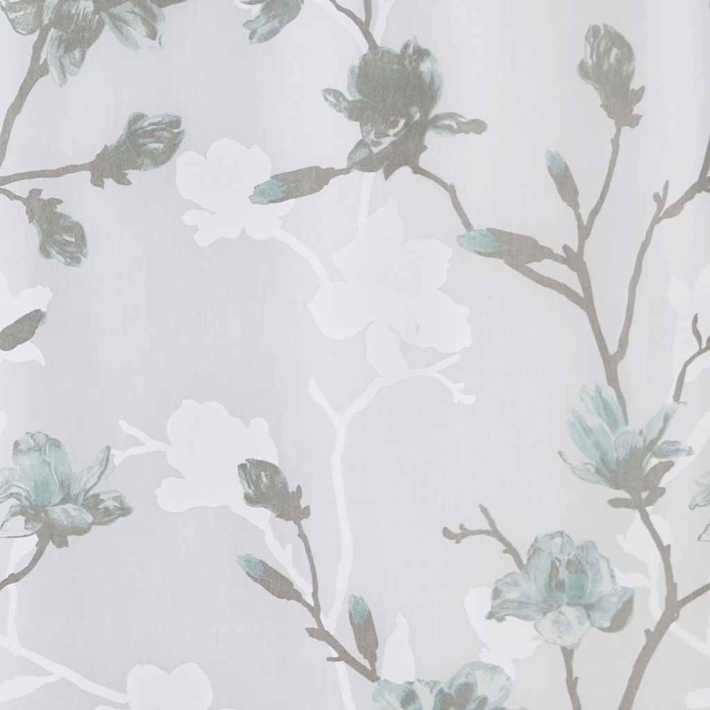 Magnolia - Floral Printed Burnout Shower Curtain - Aqua