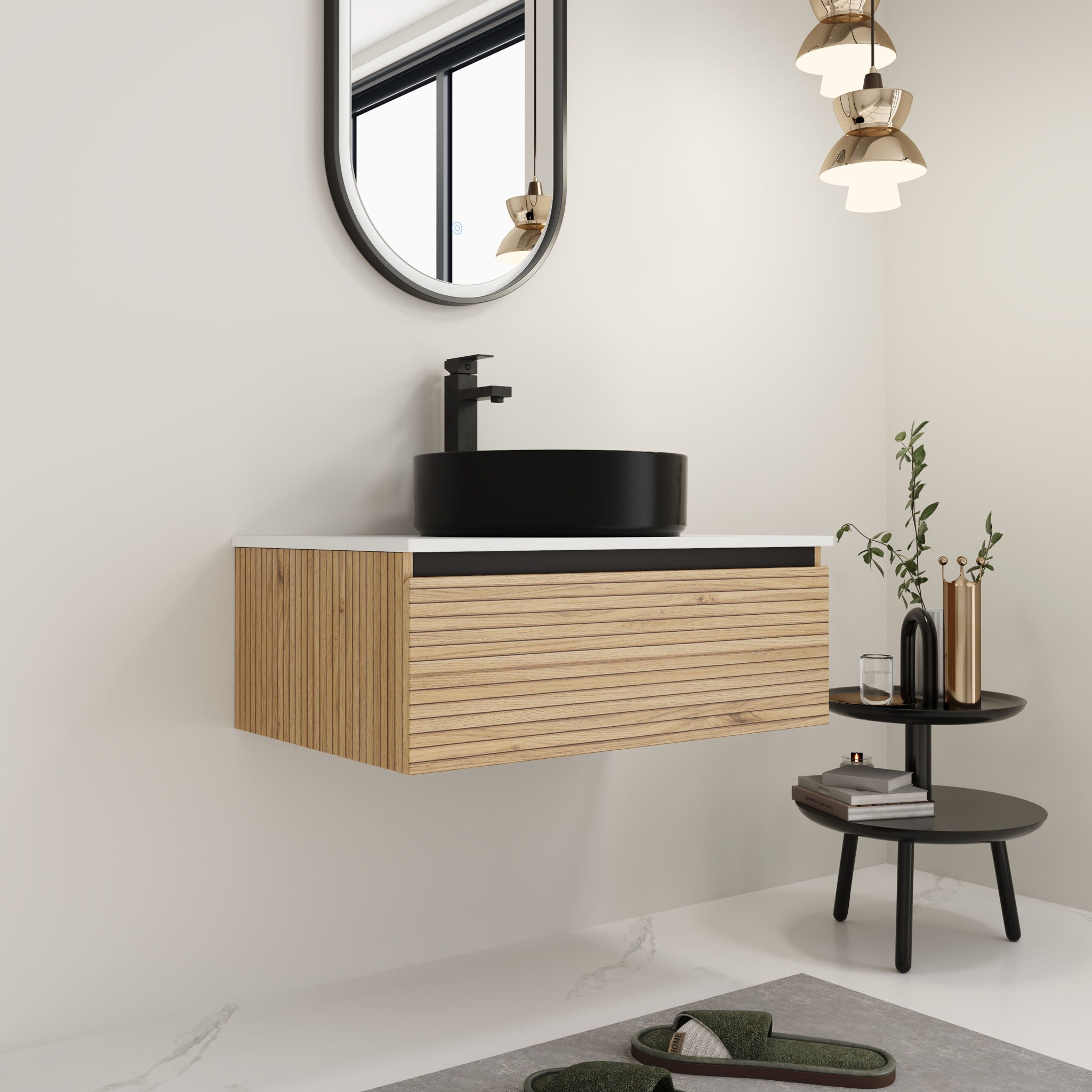 Wall Mounted Bathroom Vanity With Art Sink & 1 Soft Close Drawer