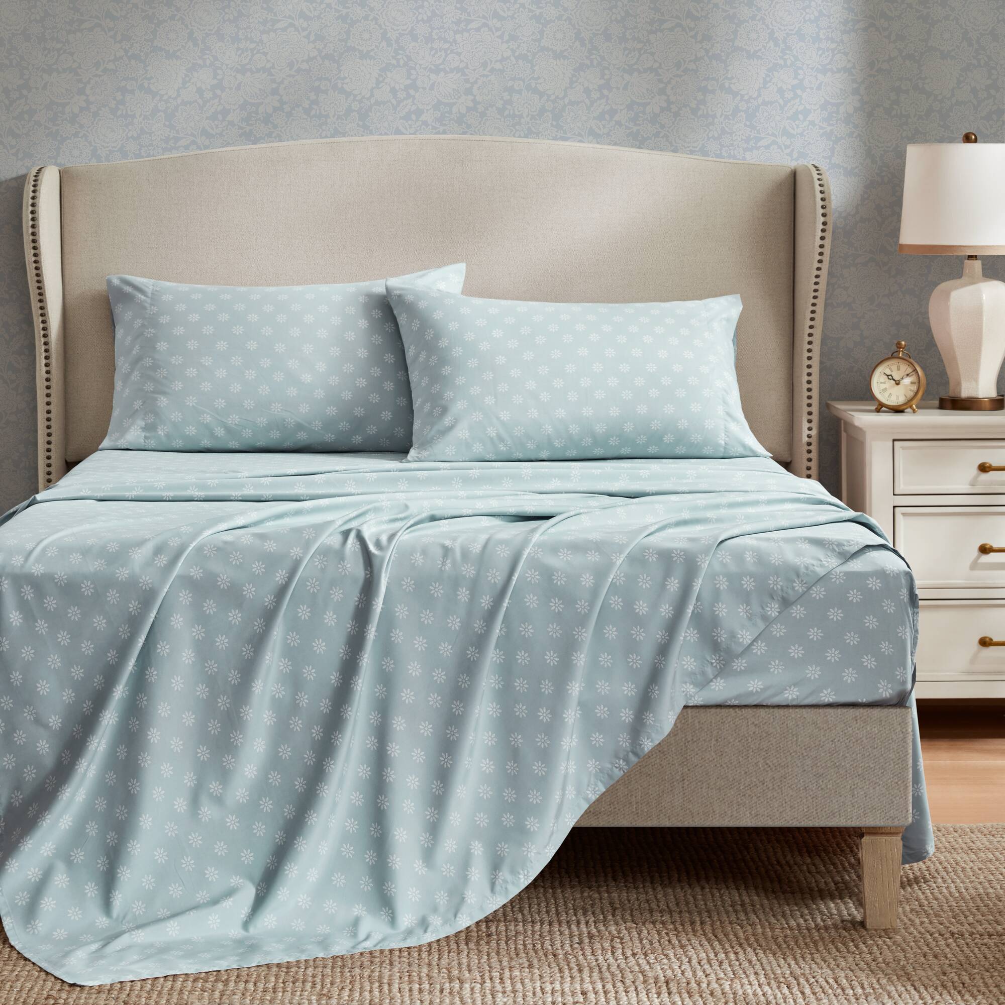 Heather - Full 7 Piece Vintage-Inspired Floral Print - Soft Blue