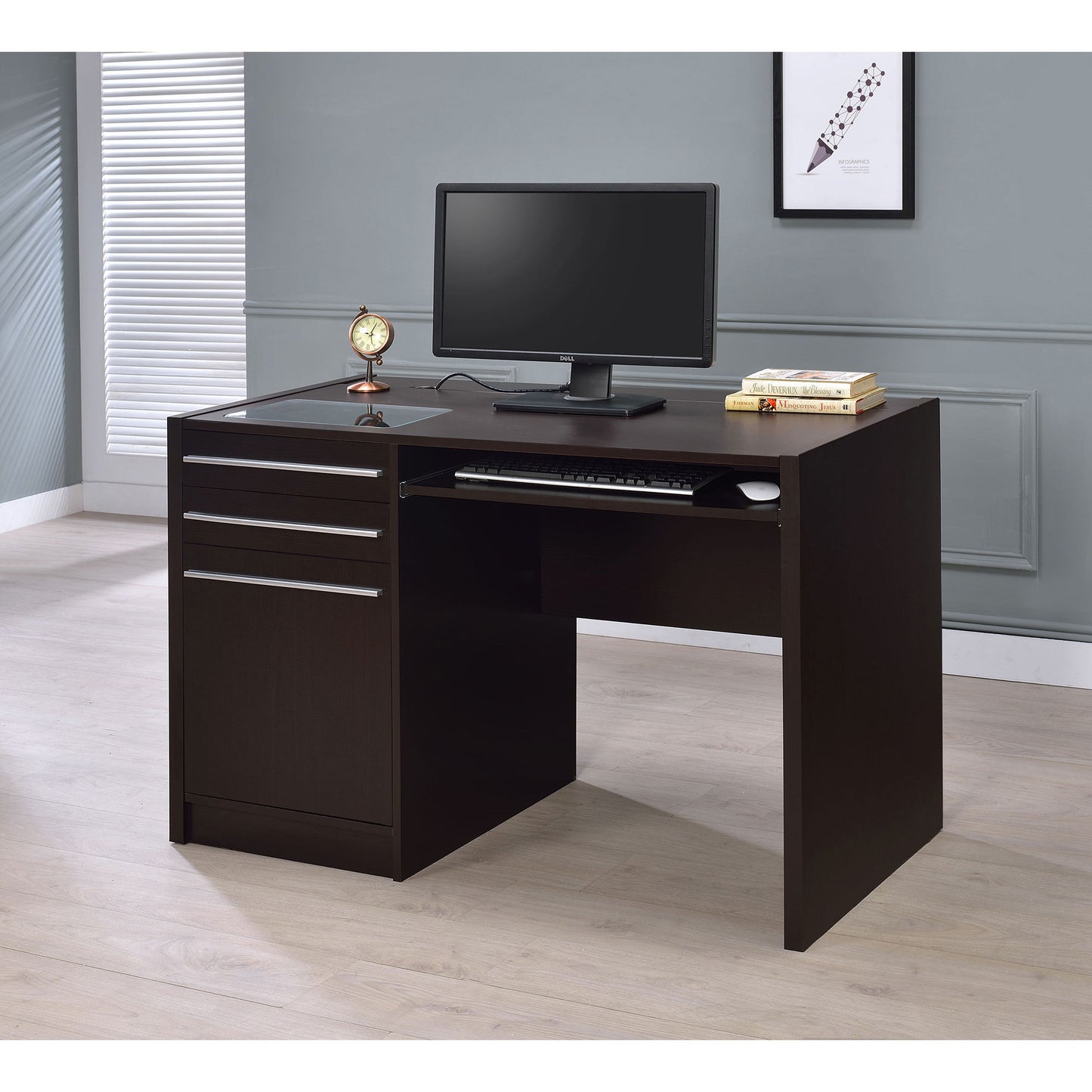 Maxim - 2 Drawer Computer Desk With Lift Top Storage And Power Outlet - Cappuccino