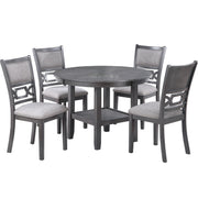 5 Piece Dining Set With Storage Shelves Round Table And Upholstered Side Chairs - Gray