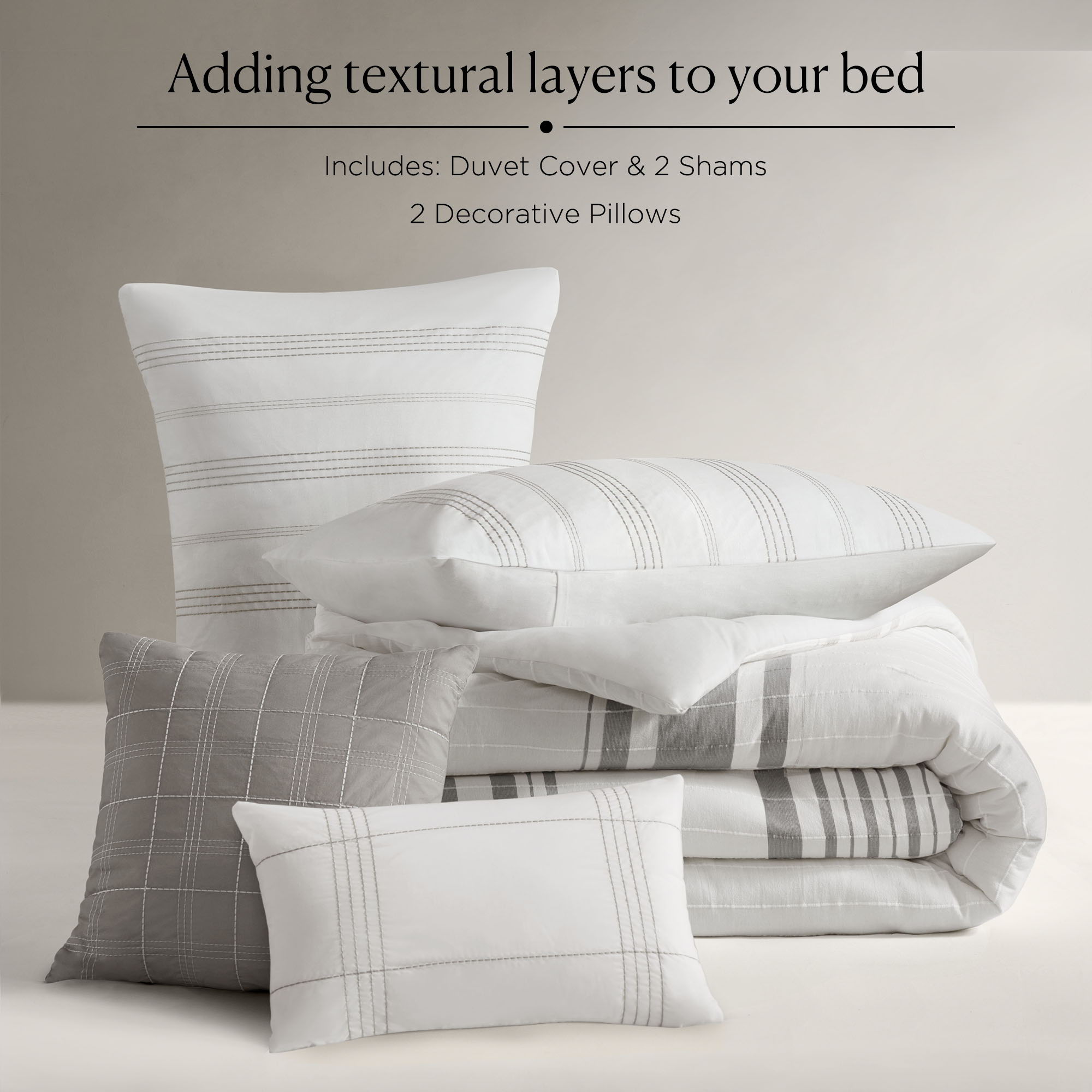 Morgan - King 5 Piece Jaquard Duvet Set - White / Gray