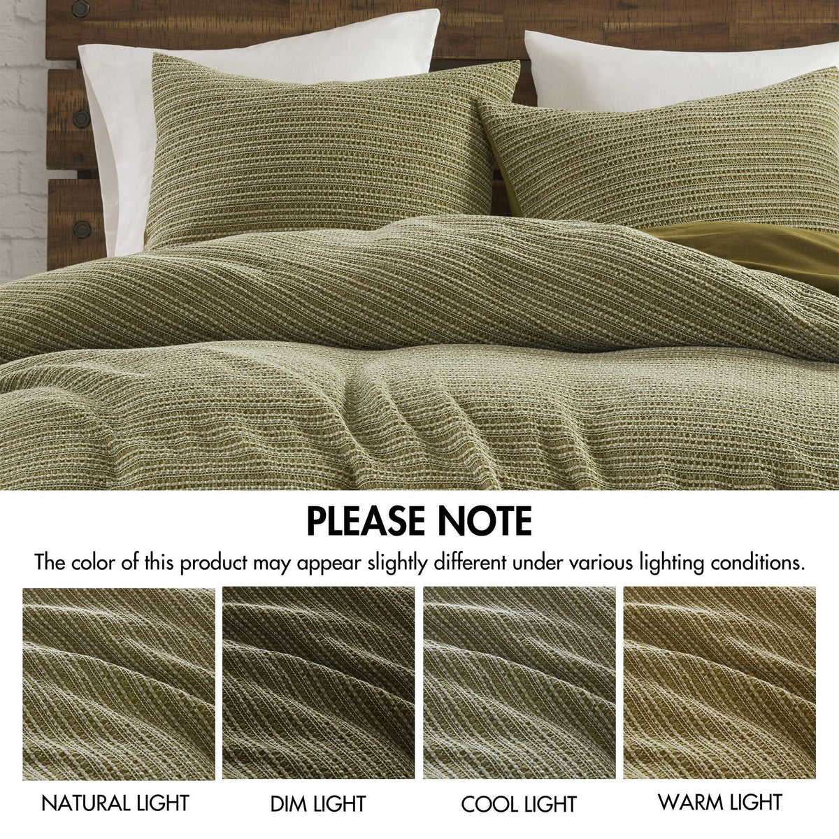 Lyon - 3 Piece King/California King Waffle Washed Duvet Set - Green