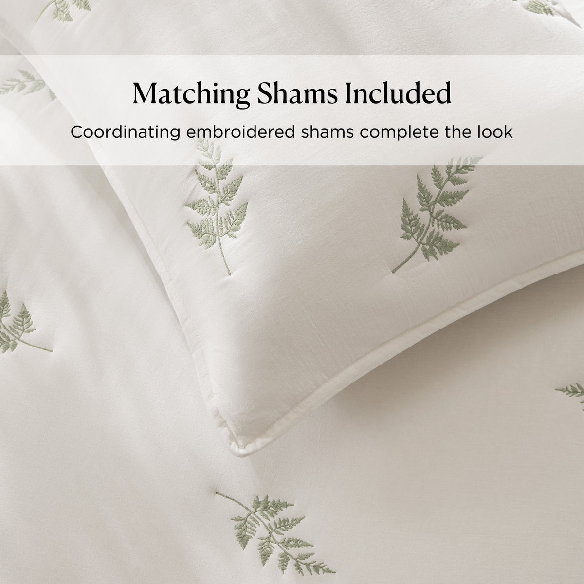 Willow Embroidered Botanical - Full/Queen 100% Cotton Lightweight 3 Piece Quilt Set - White / Sage