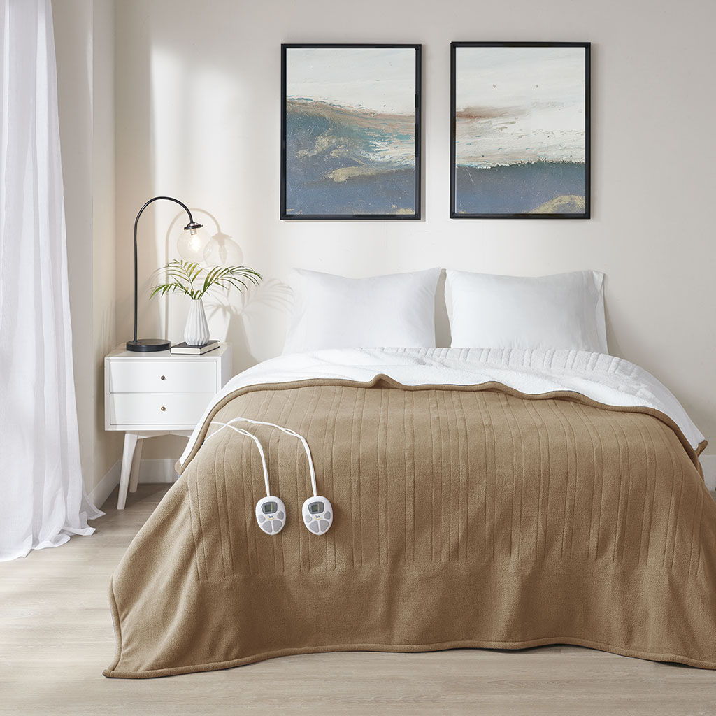 Fleece to Sherpa - Full Heated Blanket - Brown